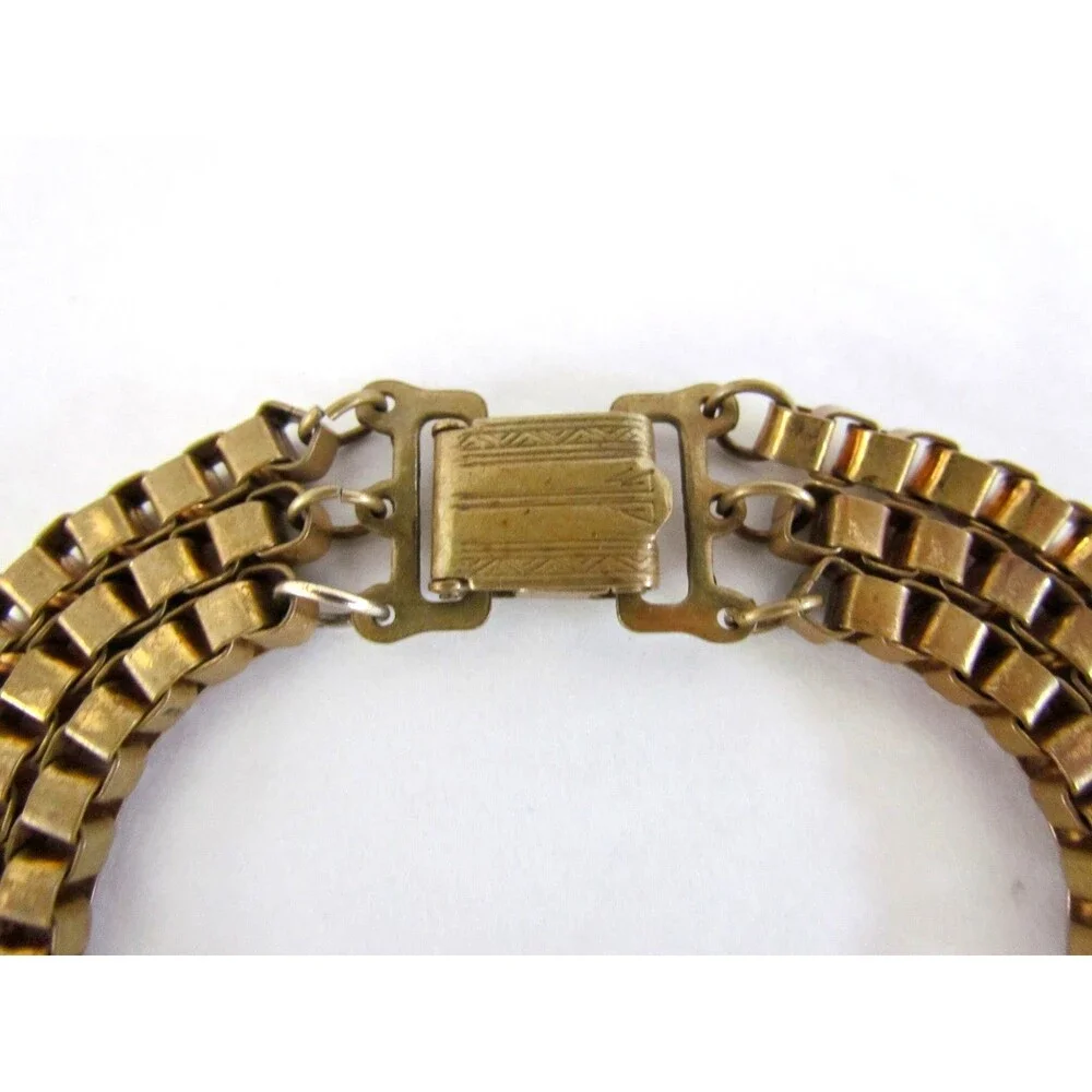 Vintage 1940s 50s Triple Strand Box Chain Necklace Heavy Venetian Links - Picture 4 of 12